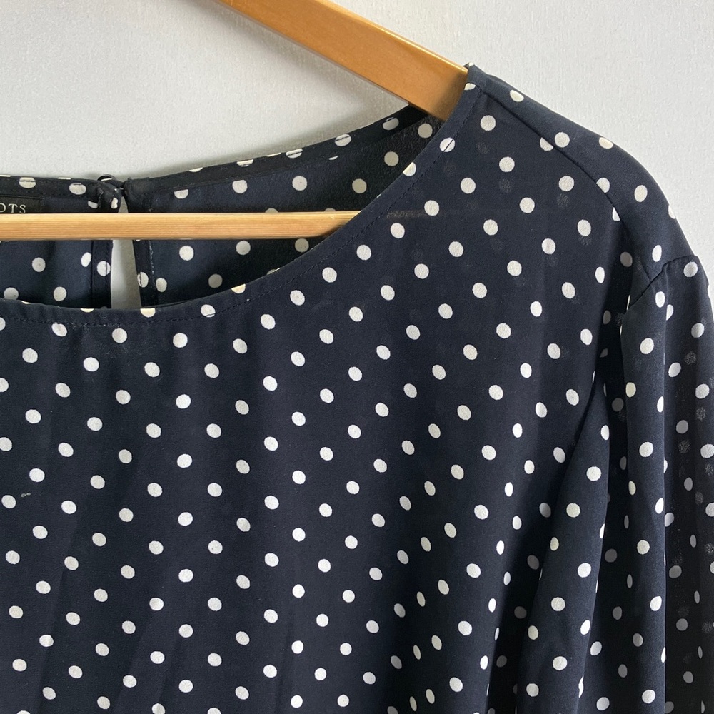 Talbots Navy Polka Dot Blouse with Bell Sleeves - Picture 2 of 5
